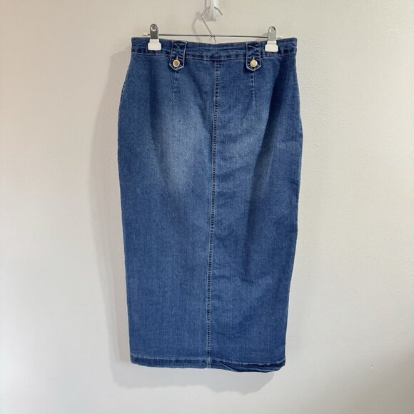 NWT D. Jeans Denim Jean Skirt 10 Pencil Stretch Blue Button Front Western - Picture 3 of 7